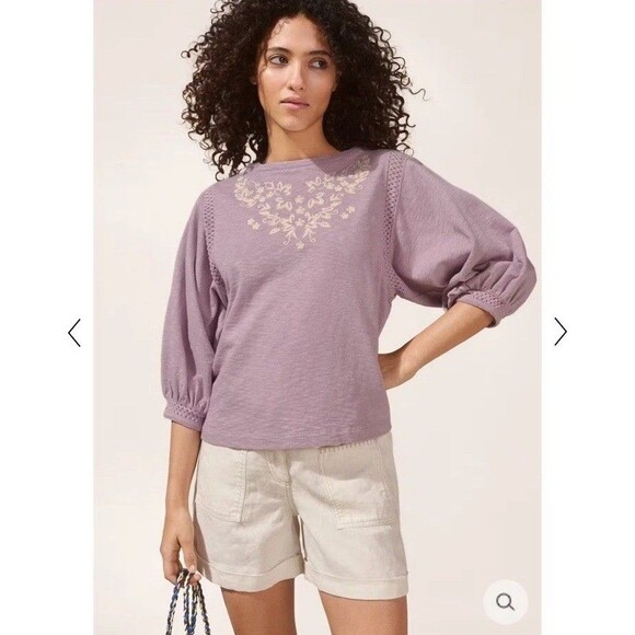 Wrap London Pullover Embroidered Sweatshirt Womens Size 16 Lavender Cotton NWT - Picture 1 of 14